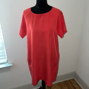Arum Sz L coral / orange short sleeves shift dress linen blend